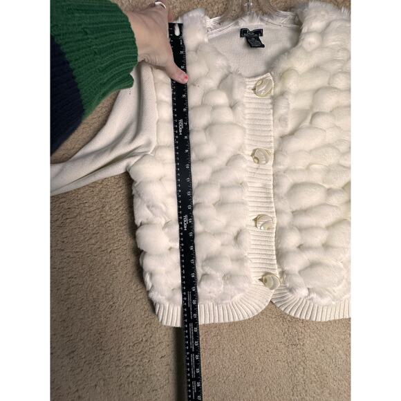Y2K Lisa International Faux Fur Bubble Cardigan Sweater Ivory Sz S Apres Ski EC - Picture 15 of 16